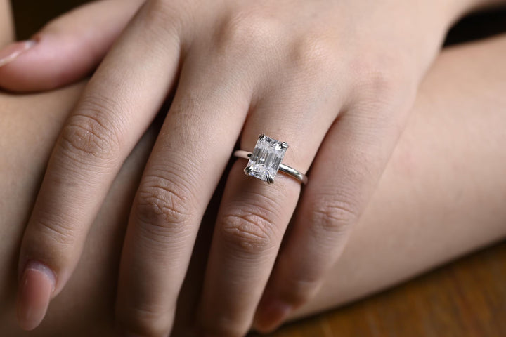 2.0CT Emerald Cut Hidden Halo Lab Grown Diamond Engagement Ring For Women