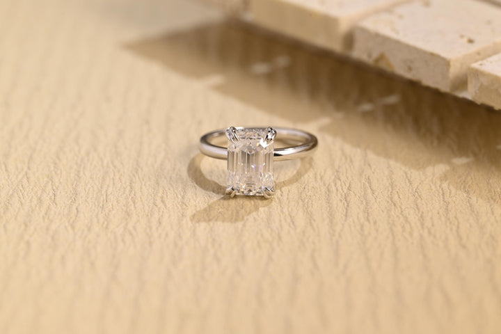 2.0CT Emerald Cut Hidden Halo Lab Grown Diamond Engagement Ring For Women