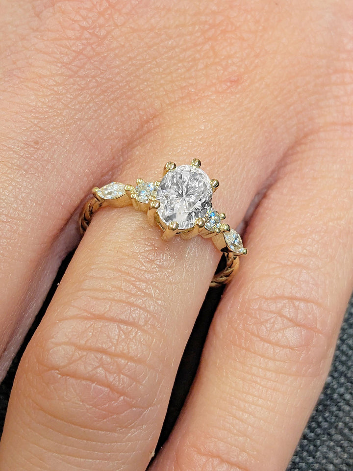 1.0CT Oval Cut Cluster Lab Grown Diamond Engagement Ring For Women