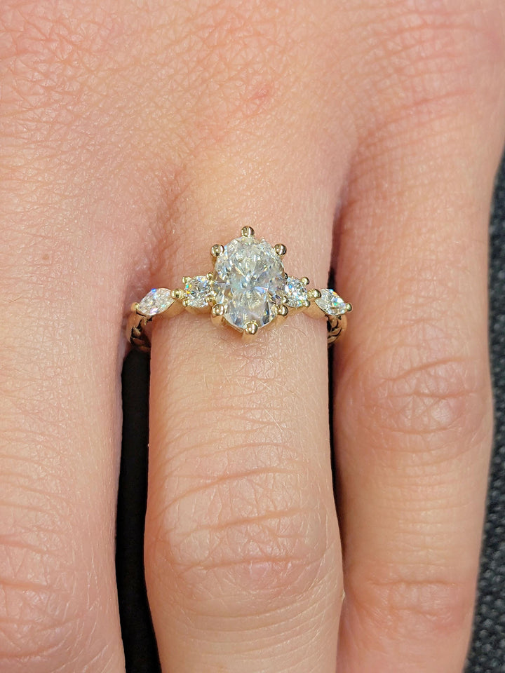 1.0CT Oval Cut Cluster Lab Grown Diamond Engagement Ring For Women
