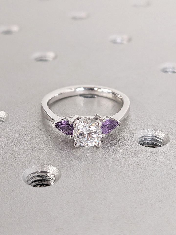1.0CT Round Cut 3 Stone Lab Grown Diamond Engagement Ring Trilogy Engagement Ring