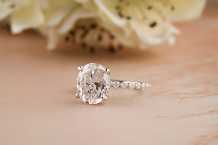 2.50CT Oval Cut Hidden Halo Lab Grown Diamond Pave Engagement Ring For Women