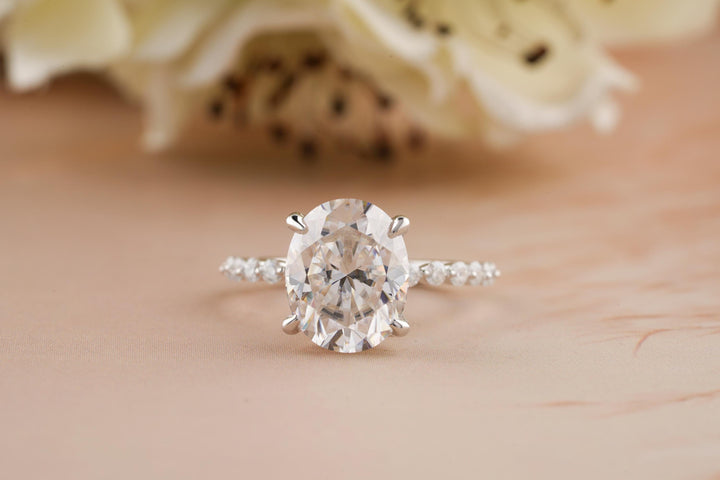 2.50CT Oval Cut Hidden Halo Lab Grown Diamond Pave Engagement Ring For Women