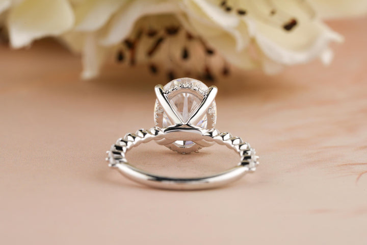 2.50CT Oval Cut Hidden Halo Lab Grown Diamond Pave Engagement Ring For Women