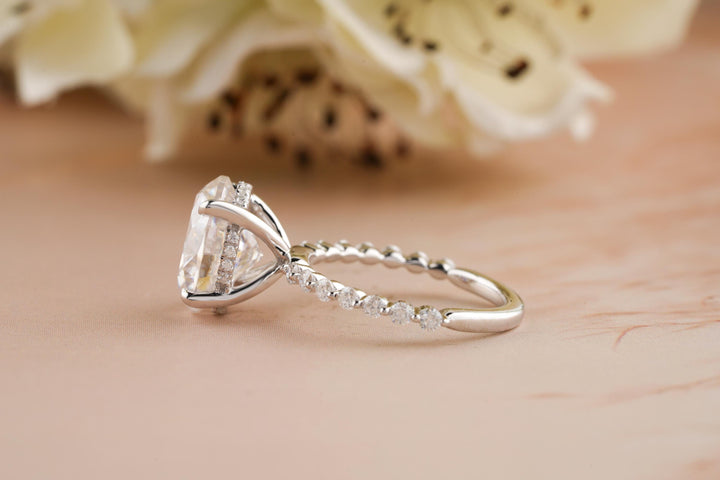 2.50CT Oval Cut Hidden Halo Lab Grown Diamond Pave Engagement Ring For Women