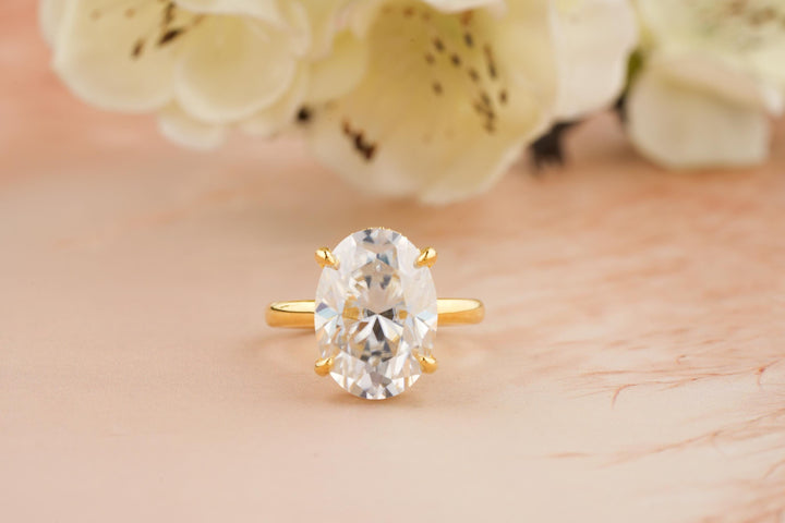 5.0CT Oval Cut Lab Grown Hidden Halo Diamond Engagement Ring For Women