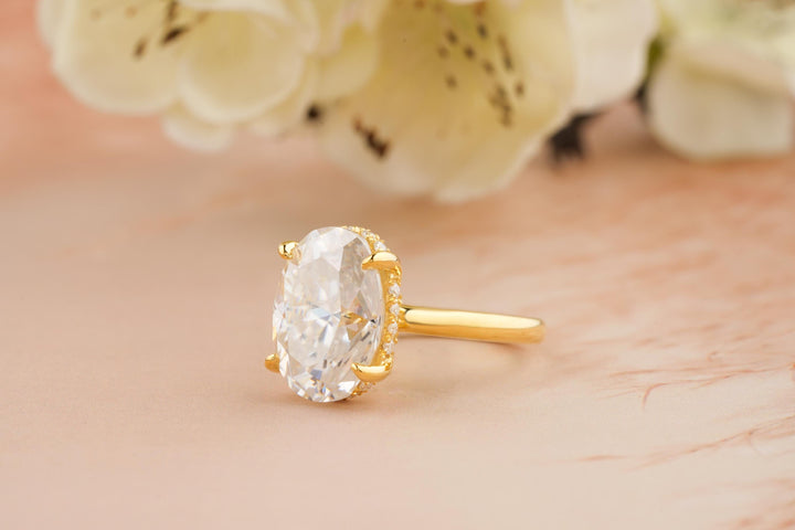 5.0CT Oval Cut Lab Grown Hidden Halo Diamond Engagement Ring For Women