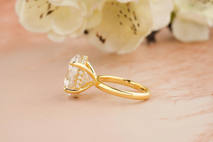 5.0CT Oval Cut Lab Grown Hidden Halo Diamond Engagement Ring For Women