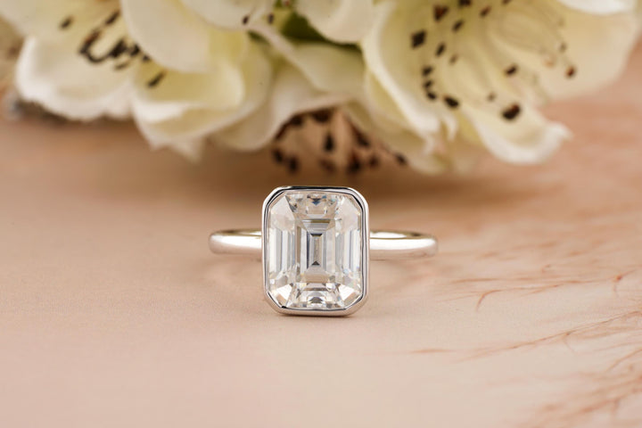 3.50CT Emerald Lab Grown Diamond Bezel Engagement Ring For Women