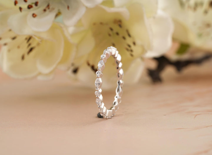 0.45CT Round & Marquise Cut Eternity CVD EF/VVS Diamond Wedding Band For Women