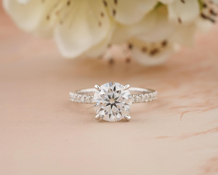 1.50CT Round Cut Hidden Halo Lab Grown Diamond Pave Engagement Ring For Women