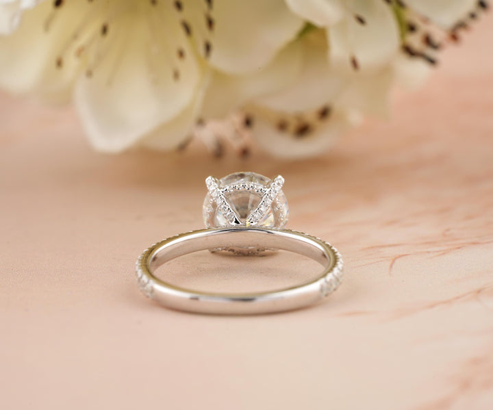 1.50CT Round Cut Hidden Halo Lab Grown Diamond Pave Engagement Ring For Women