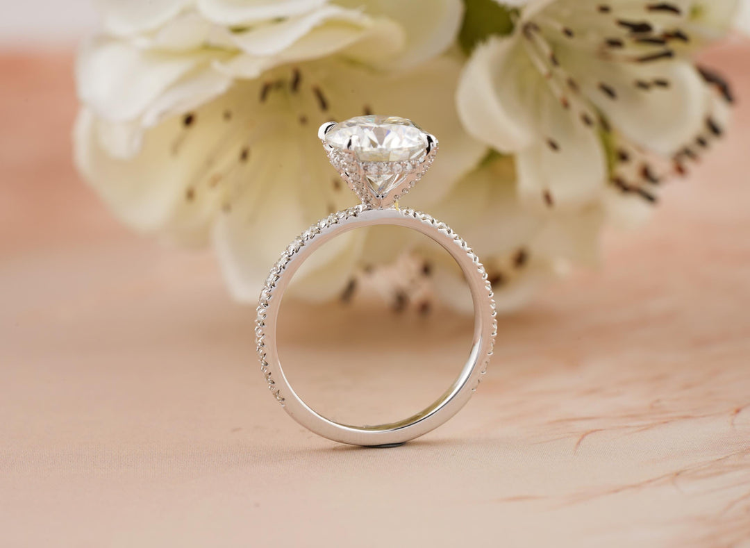 1.50CT Round Cut Hidden Halo Lab Grown Diamond Pave Engagement Ring For Women