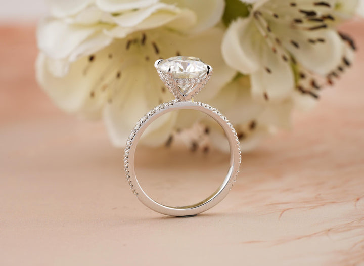 1.50CT Round Cut Hidden Halo Lab Grown Diamond Pave Engagement Ring For Women