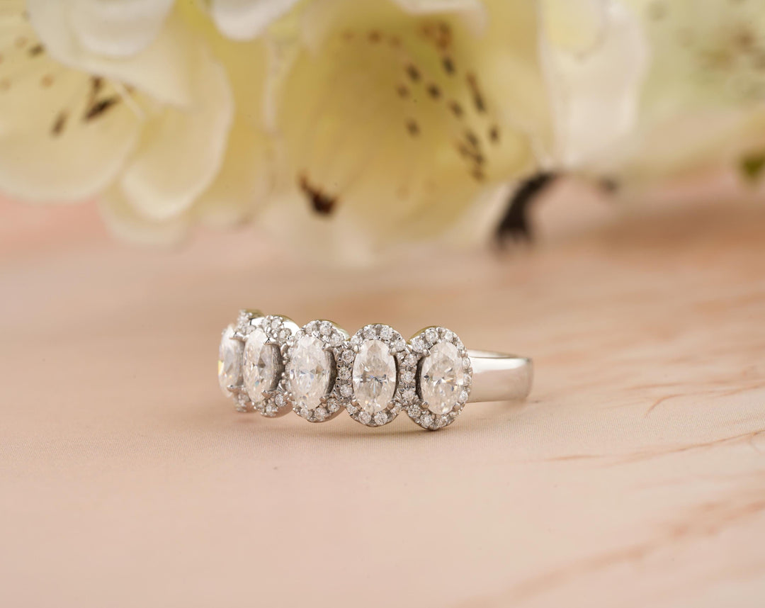 1.70CT Oval Cut Unique Stackable Half Eternity CVD EF/VVS Diamond Wedding Band For Women