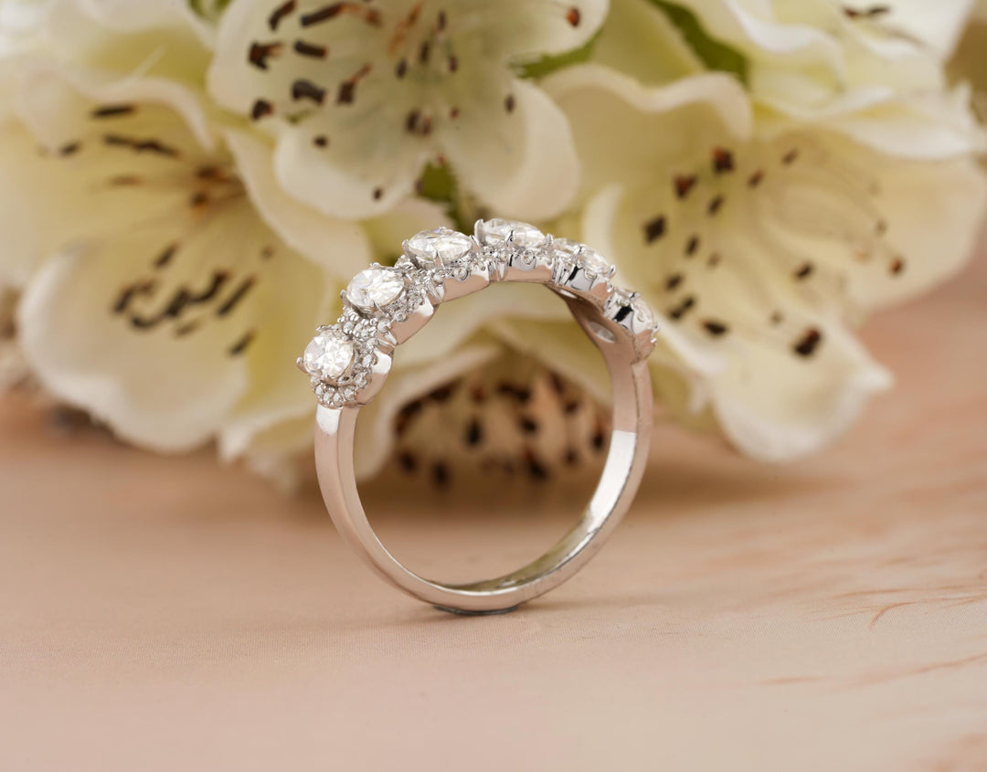 1.70CT Oval Cut Unique Stackable Half Eternity CVD EF/VVS Diamond Wedding Band For Women