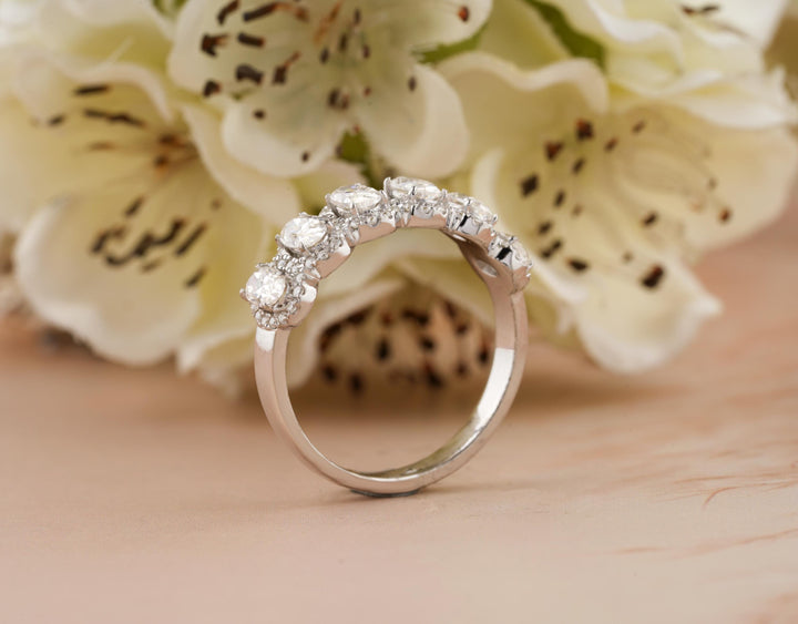 1.70CT Oval Cut Unique Stackable Half Eternity CVD EF/VVS Diamond Wedding Band For Women