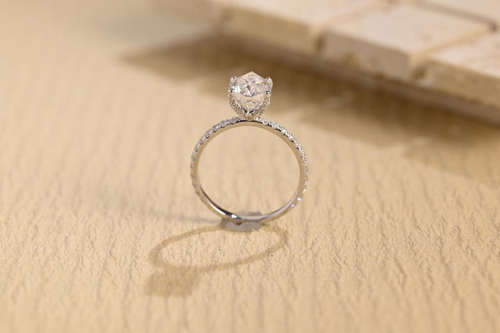 1.0CT Pear Cut Pave Lab Grown Diamond Hidden Halo Engagement Ring, Anniversary Gift