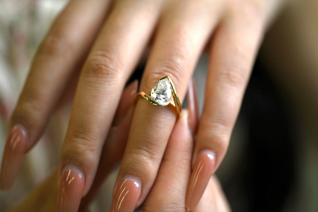 2.0CT Pear Cut Tension Lab Grown Diamond Engagement Ring, Minimalist Wedding Ring