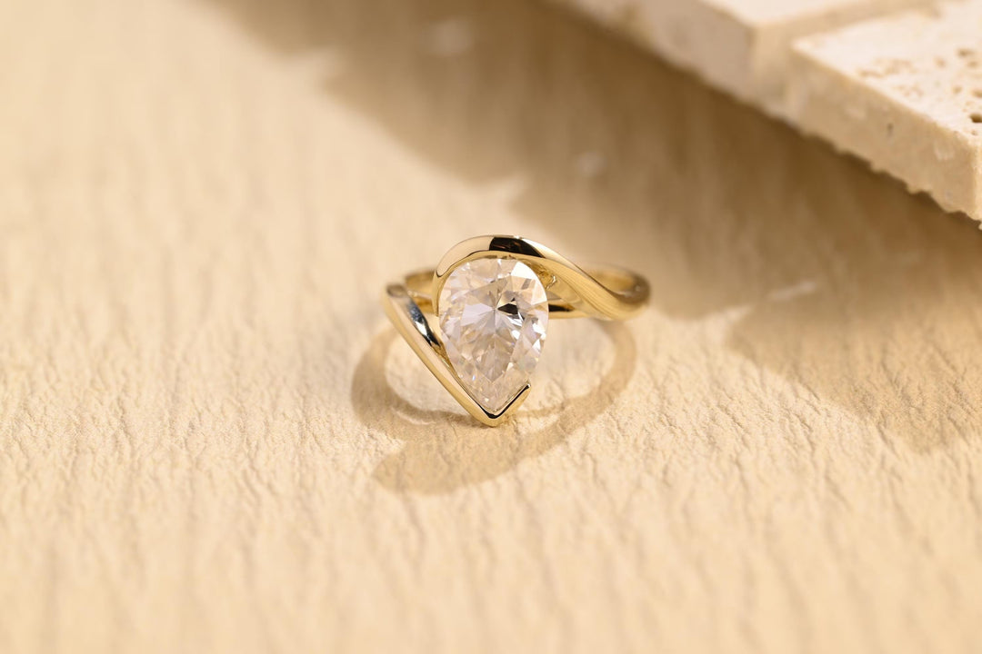 2.0CT Pear Cut Tension Lab Grown Diamond Engagement Ring, Minimalist Wedding Ring