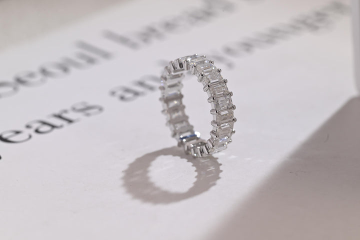 5.0CT Emerald Cut Eternity CVD EF/VVS Diamond Wedding Band For Women