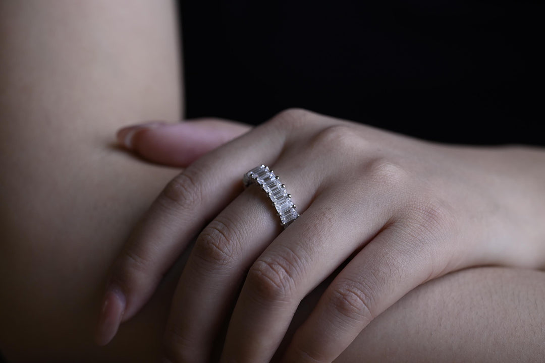 5.0CT Emerald Cut Eternity CVD EF/VVS Diamond Wedding Band For Women