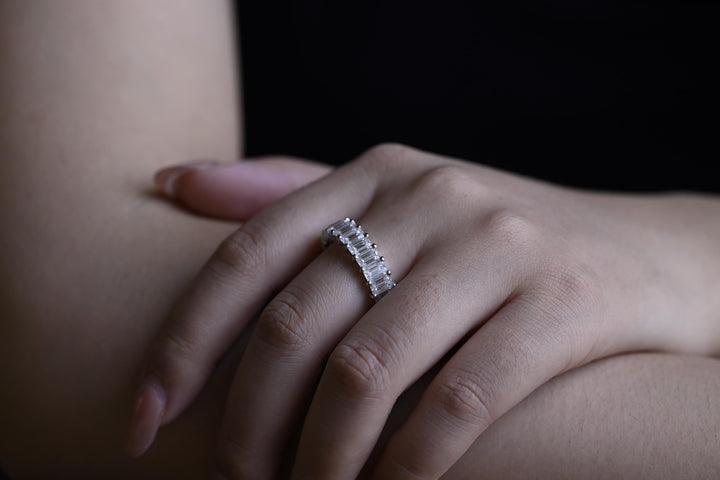5.0CT Emerald Cut Eternity CVD EF/VVS Diamond Wedding Band For Women