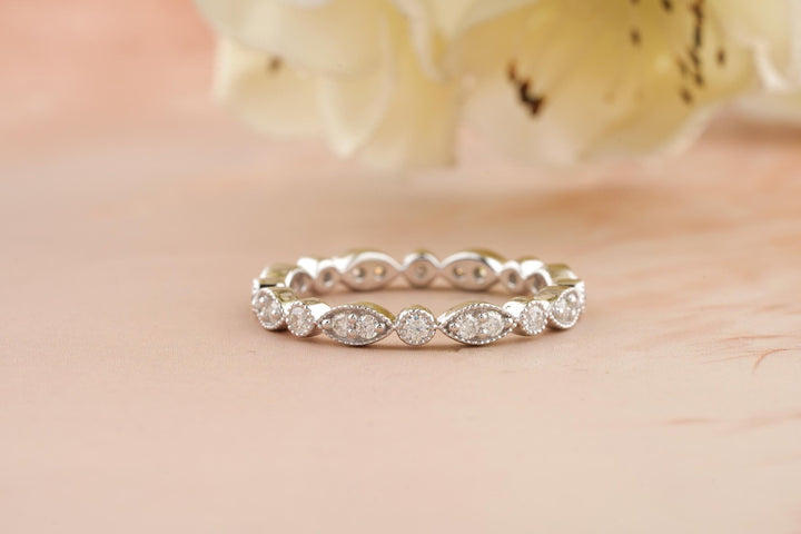 0.6CT Round Cut Vintage CVD EF/VVS Diamond Wedding Band For Women - Doozy Diamonds
