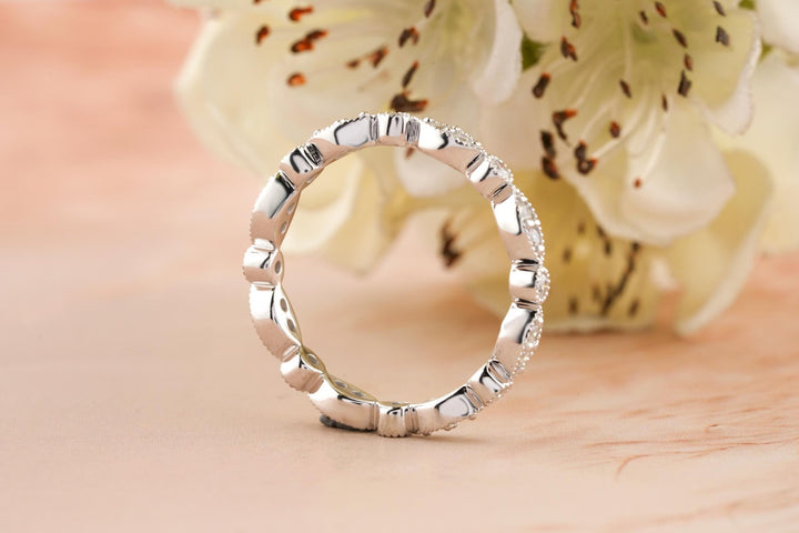 0.6CT Round Cut Vintage CVD EF/VVS Diamond Wedding Band For Women - Doozy Diamonds
