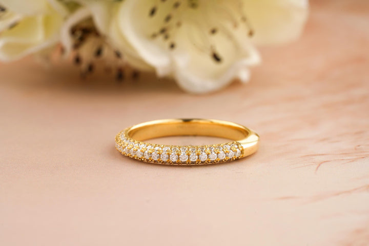 0.7CT Round Cut 3 Side Pave CVD EF/VVS Diamond Wedding Band For Women
