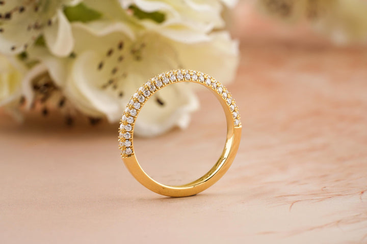 0.7CT Round Cut 3 Side Pave CVD EF/VVS Diamond Wedding Band For Women