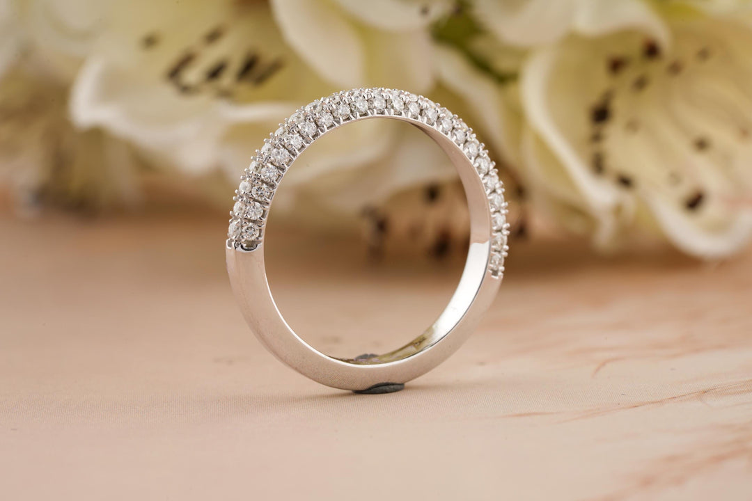 0.7CT Round Cut 3 Side Pave CVD EF/VVS Diamond Wedding Band For Women