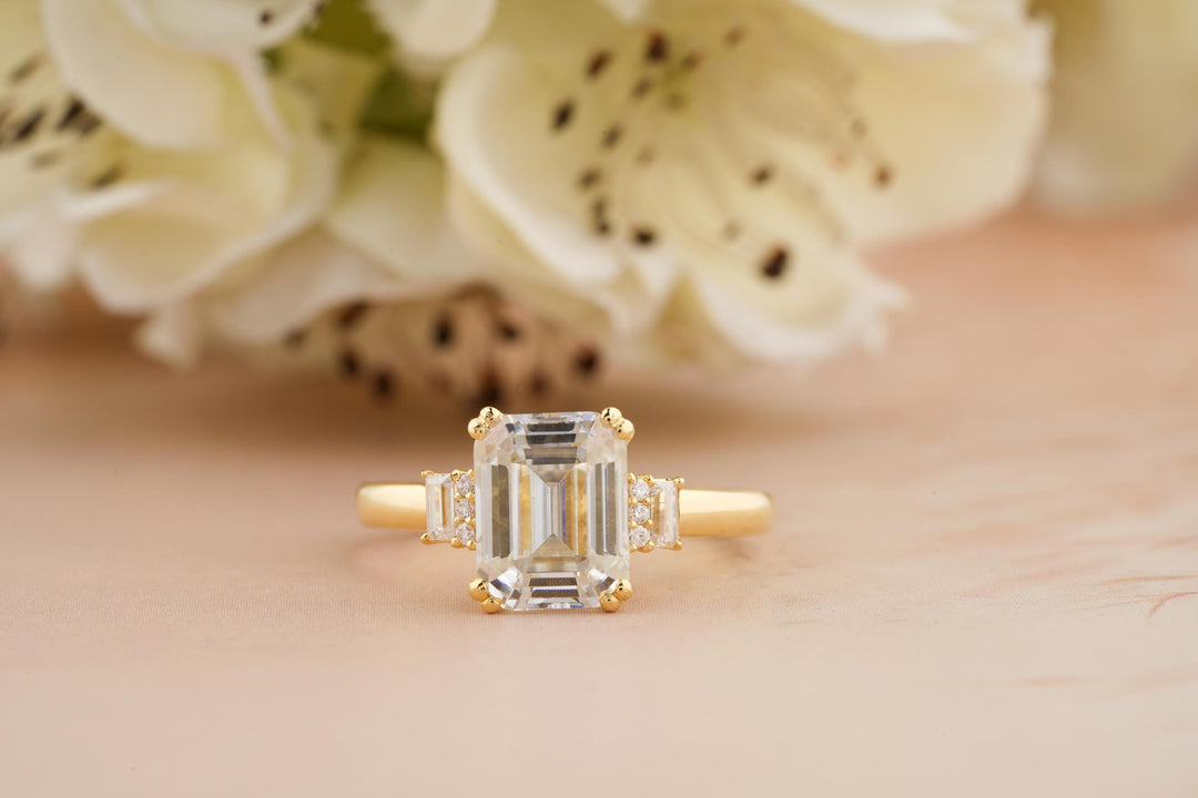 2.50CT Emerald Cut 3 Stone Lab Grown Diamond Engagement Ring For Women