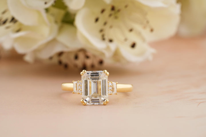 2.50CT Emerald Cut 3 Stone Lab Grown Diamond Engagement Ring For Women