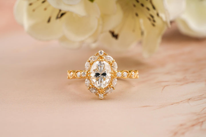 1.50CT Oval Cut Vintage Cut Lab Grown Diamond Engagement Ring