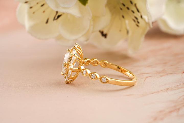 1.50CT Oval Cut Vintage Cut Lab Grown Diamond Engagement Ring