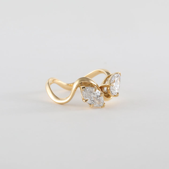 1.50CT-2.50CT Marquise and Pear Cut Diamond Two Stone Engagement Ring