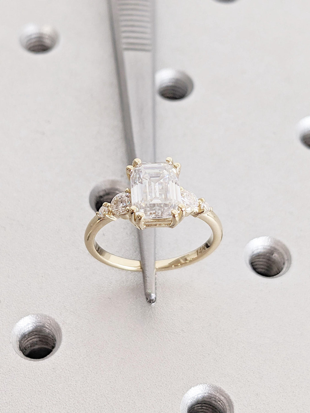 1.50CT Emerald Cut Cluster Lab Grown Diamond Engagement Ring For Her