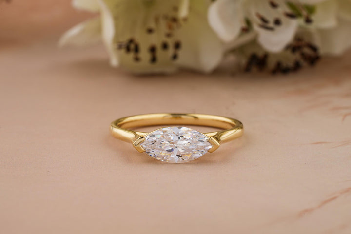 2.0CT East West Marquise Cut Half Bezel Lab Grown Diamond Engagement Ring For Her