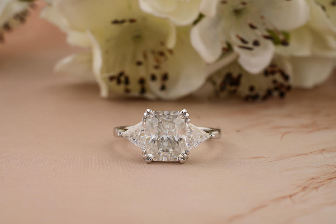 2.50CT Radiant Cut 3 Stone Lab Grown Diamond Engagement Ring For Women
