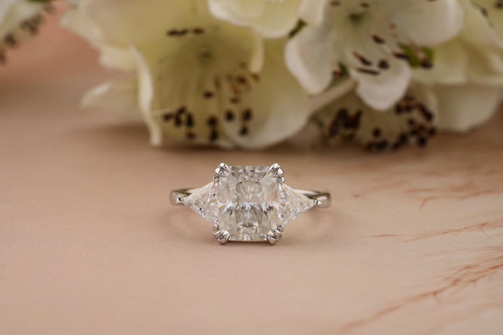 2.50CT Radiant Cut 3 Stone Lab Grown Diamond Engagement Ring For Women