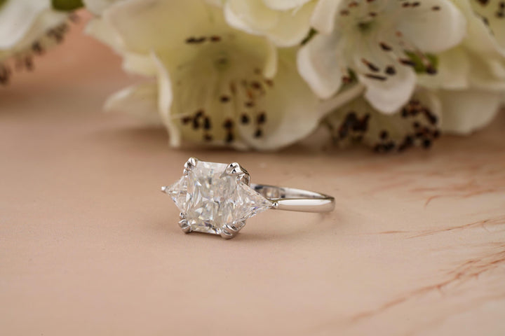 2.50CT Radiant Cut 3 Stone Lab Grown Diamond Engagement Ring For Women