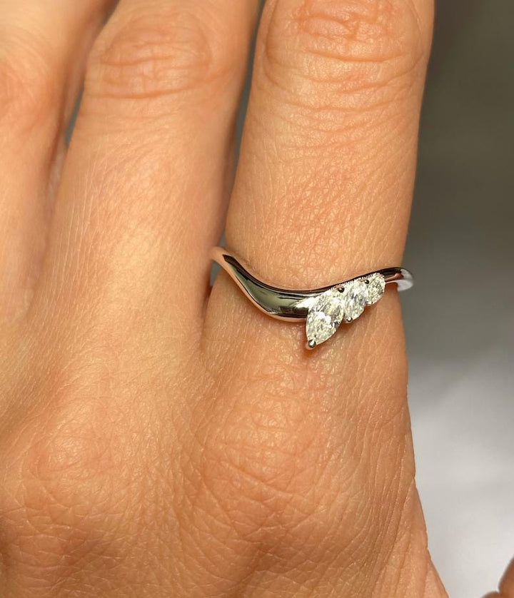 Pear Diamond CVD EF/VVS Curved Three Stone Wedding Band