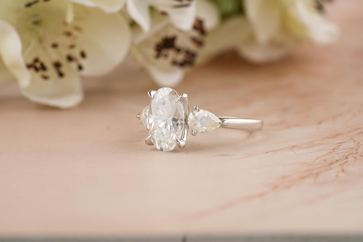 3.50CT Oval Lab Grown Diamond 3 Stone Engagement Ring For Women