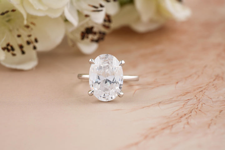 5.0CT Oval Cut Hidden Halo Lab Grown Diamond Engagement Ring For Women