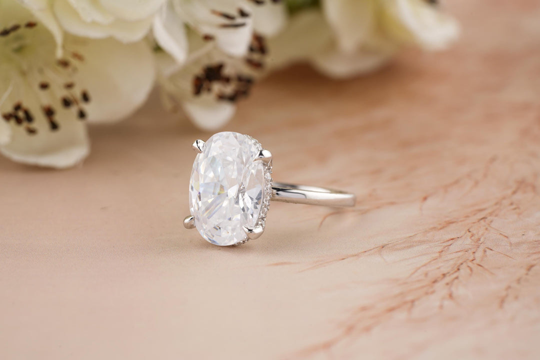 5.0CT Oval Cut Hidden Halo Lab Grown Diamond Engagement Ring For Women