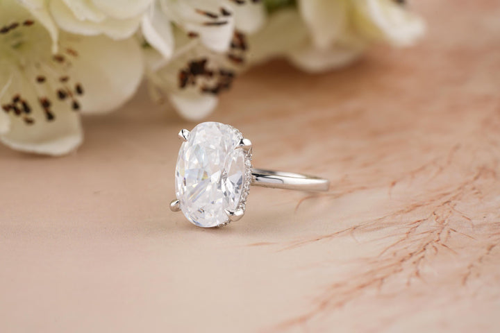 5.0CT Oval Cut Hidden Halo Lab Grown Diamond Engagement Ring For Women