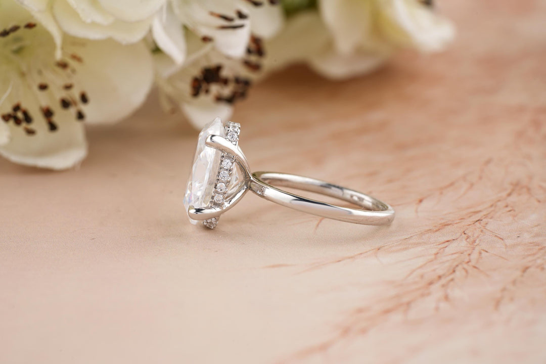 5.0CT Oval Cut Hidden Halo Lab Grown Diamond Engagement Ring For Women