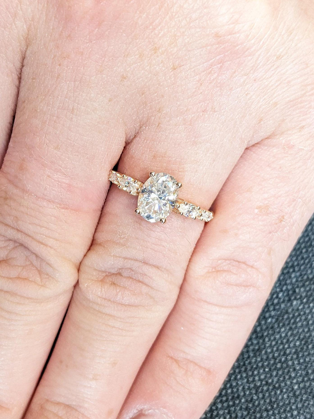 1.0CT Oval Cut Lab Grown Cluster Diamond Engagement Ring For Her
