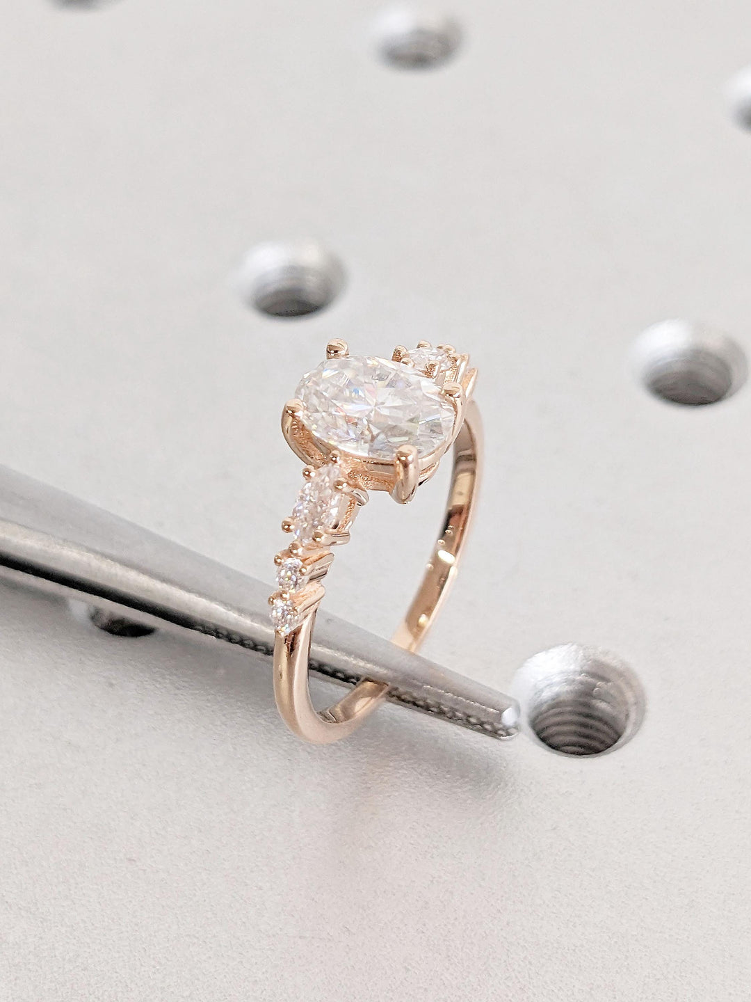 1.0CT Oval Cut Lab Grown Cluster Diamond Engagement Ring For Her